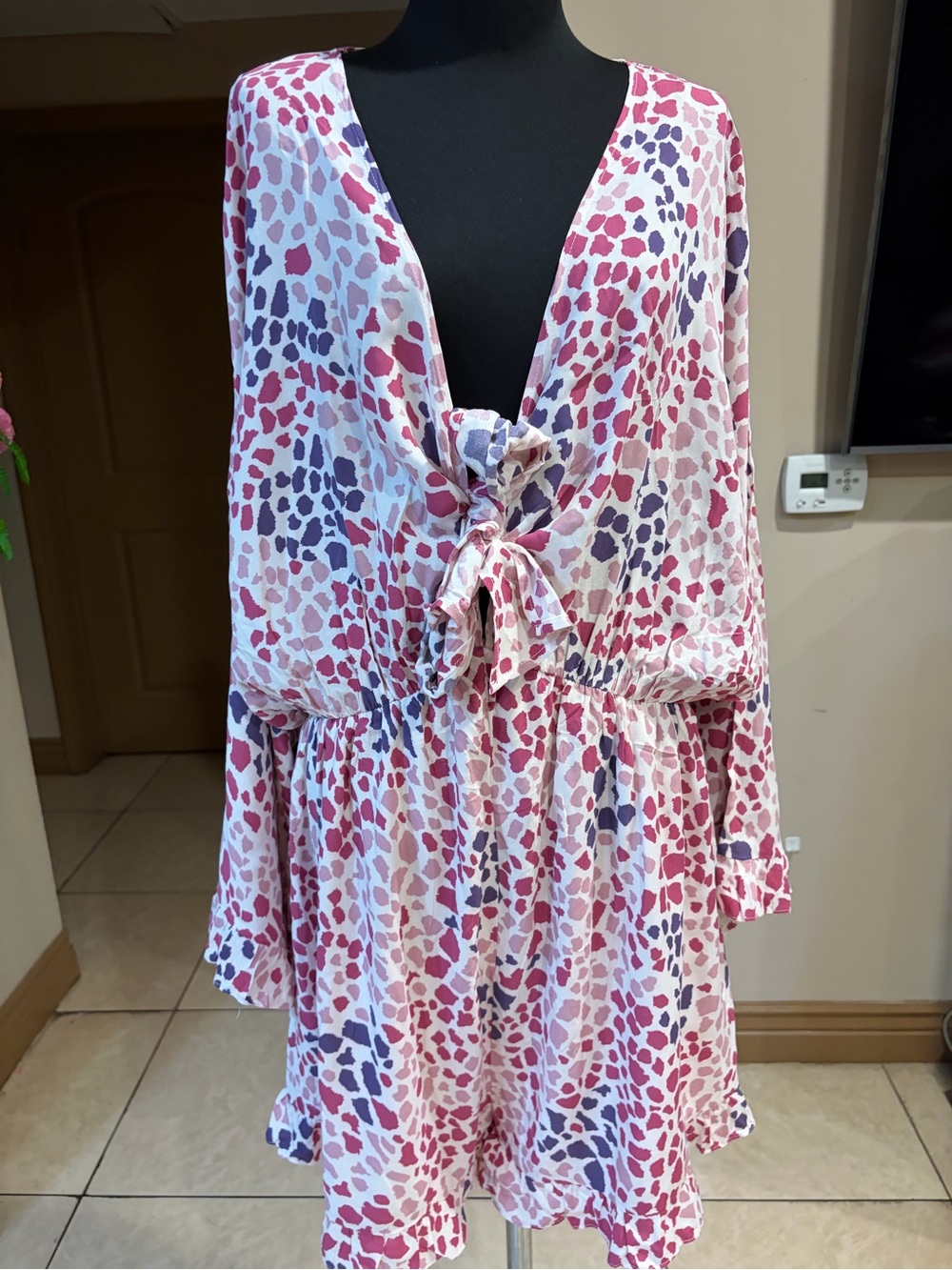 Tie-Front Pink & Purple Printed Romper